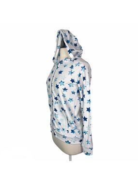 NEW Chaser White Blue Star Printed Full Zip Hoodie Womens Size M